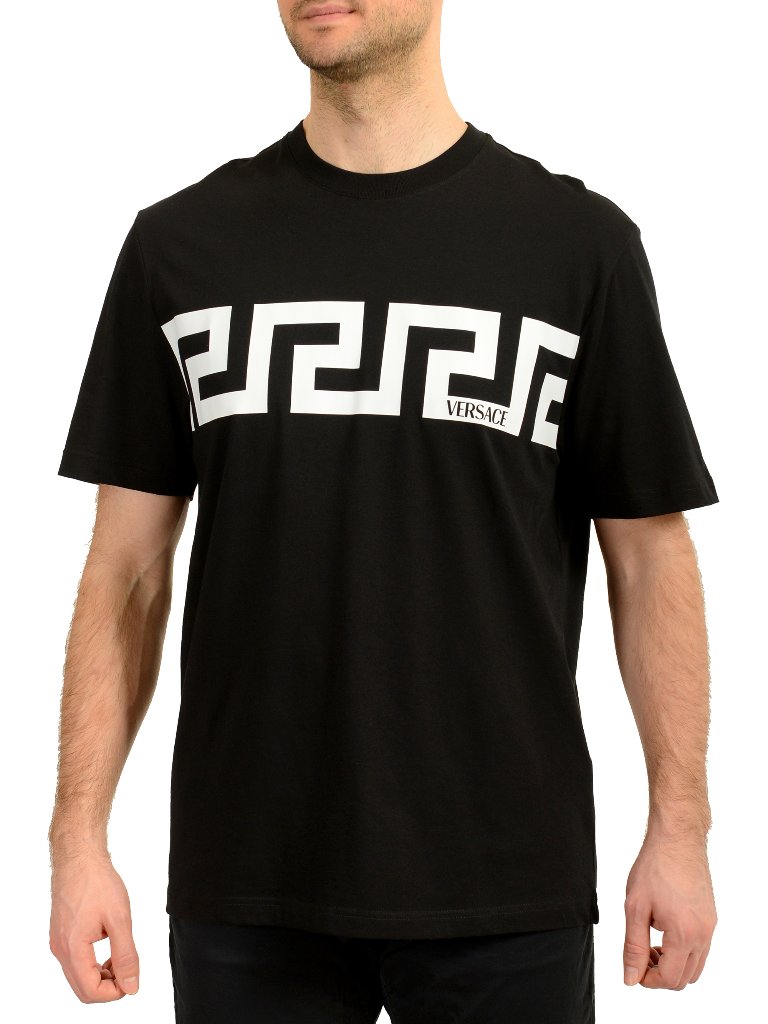 Versace Men's Black Greeca Print Crewneck Short Sleeve T-Shirt Us L It 52